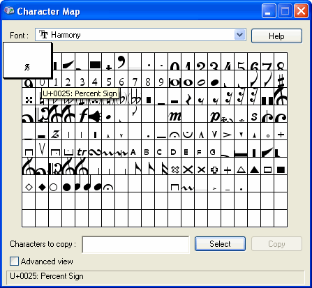 CharacterMapHarmonyFontSegnoChar